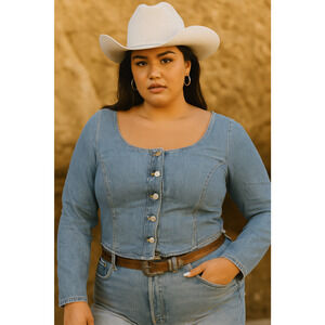 Levi’s Daryn Corset Blouse XL Dolly Blue Stretch Denim Western Indie Retro Y2K